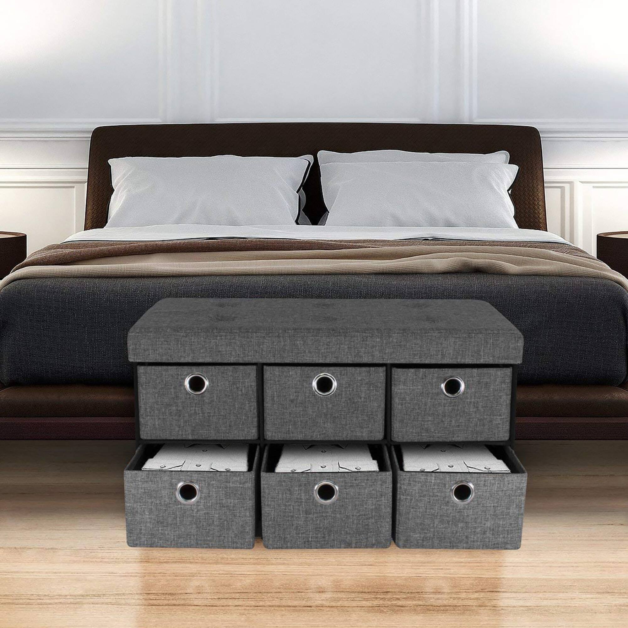 Sorbus 30" Gray Folding Bench with Drawers & Lid